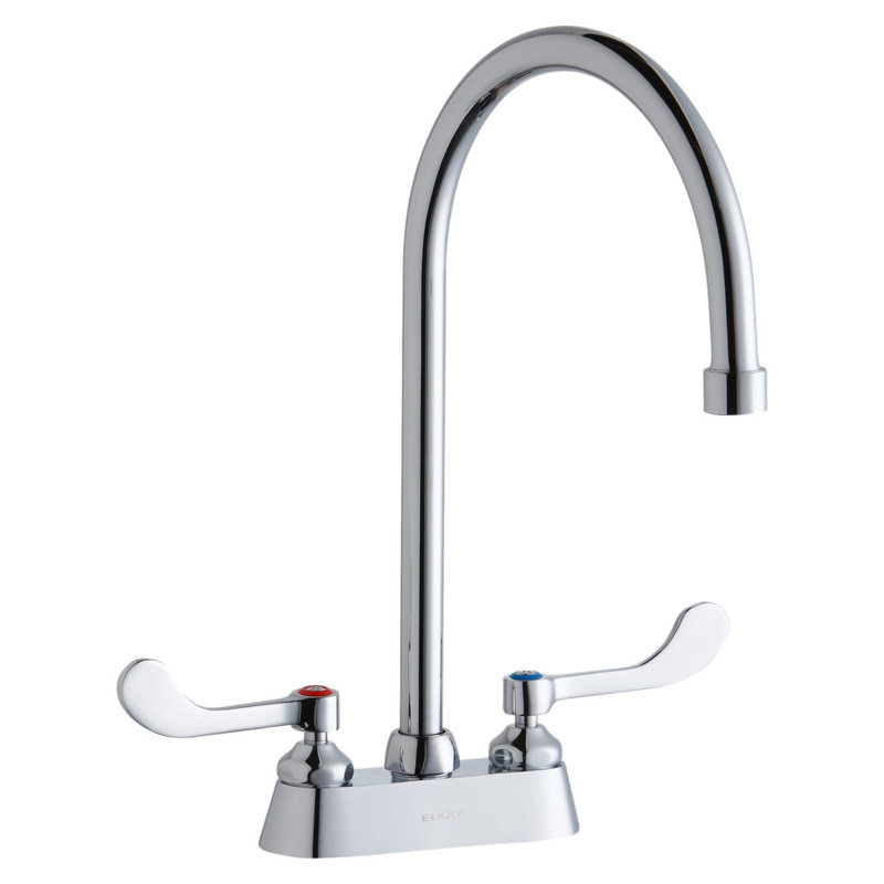 Elkay 4" Centerset With Exposed Deck Faucet With 8" Gooseneck Spout 4" Wristblade Handles Chrome