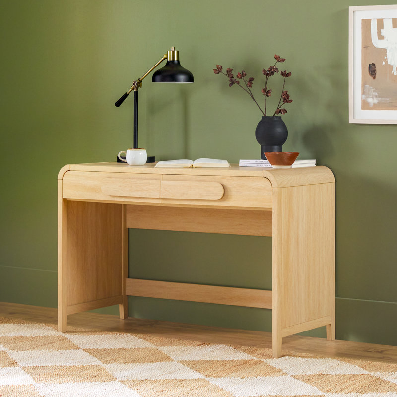 Sitarski Transitional Curved Waterfall 2-Drawer Writing Desk, Coastal Oak
