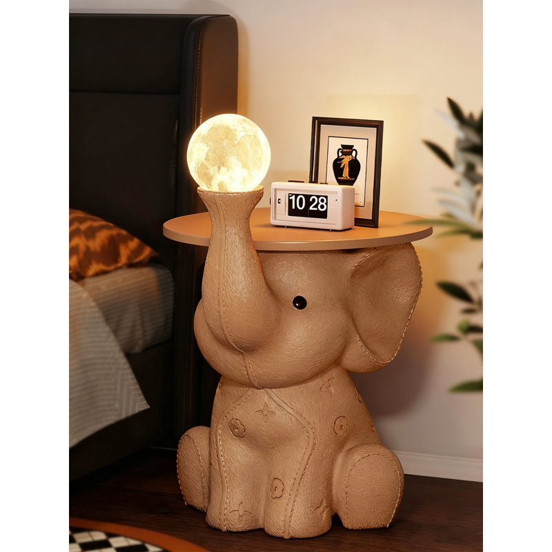 Décoration créative bébé éléphant en résine avec plateau lampe de plancher, Brun