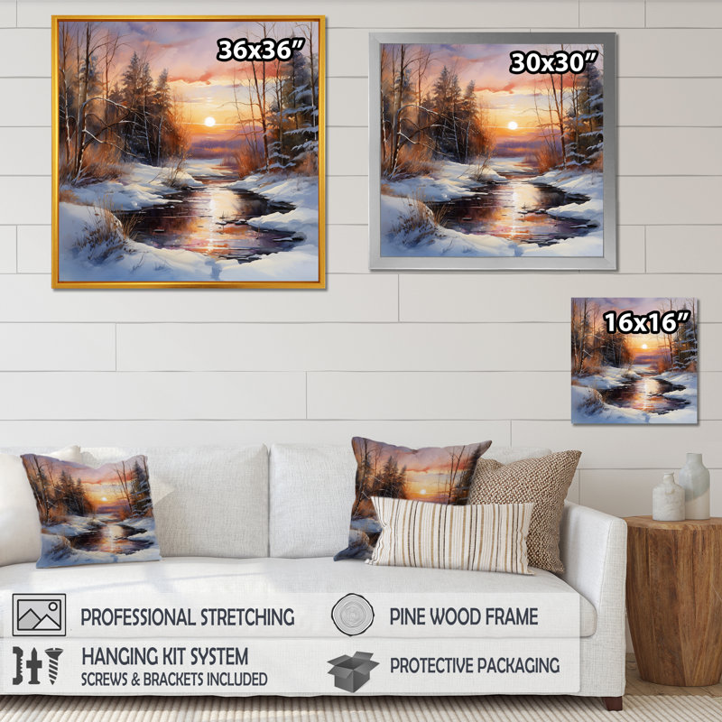 Sunrise Winter Country Panorama III, reproduction d'art sur toile, Cadre simple noir, H 16 po x l 16 po x P 1 po