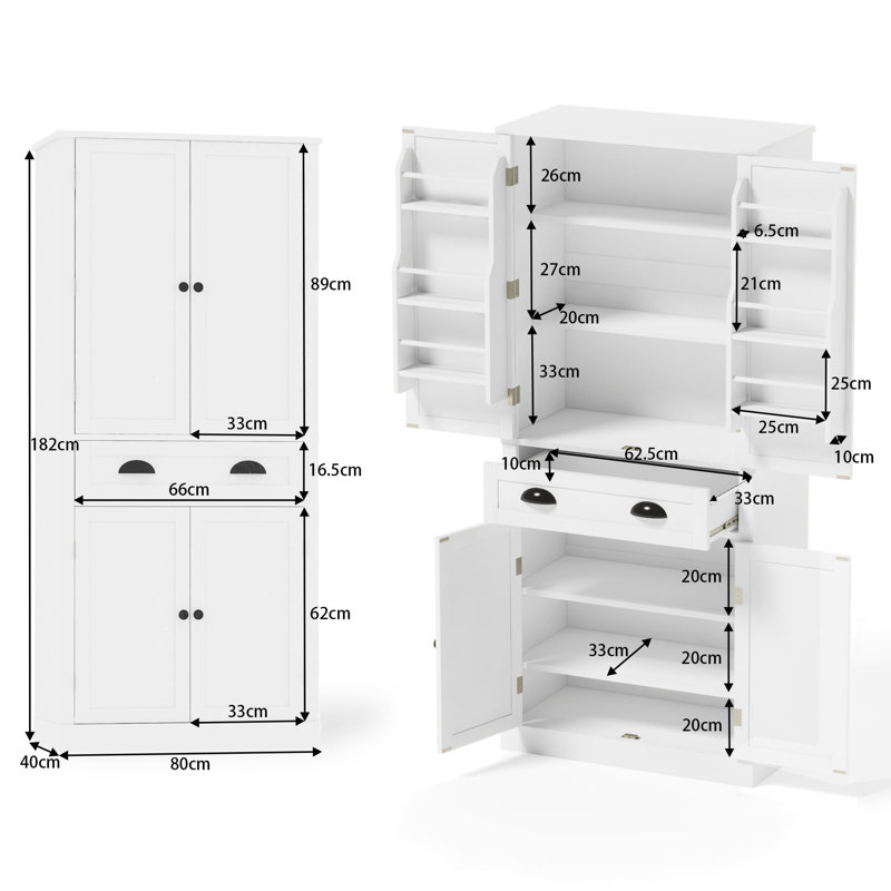 182cm Kitchen Pantry, White