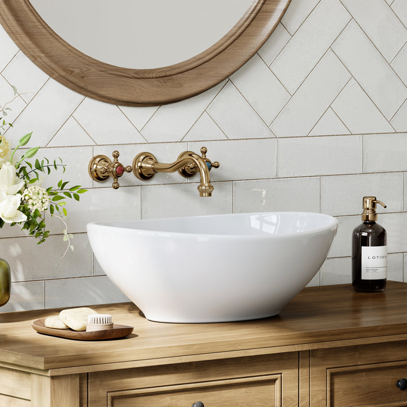  Robinet de lavabo vasque ovale en céramique blanc 16 po