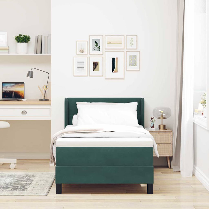 Lit avec sommier tapissier Vidaxl 39,4 x 78,7 po en velours noir, Simple, Vert