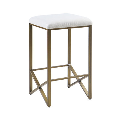 Backless Counter Stool 26"h - Minimalist And Contemporary. Bronze Metal Base, Padded Seat. Assembly Required, Tools Included 26" Upholstered Seat Base In Finish, Upholstery Space Saving Look Required