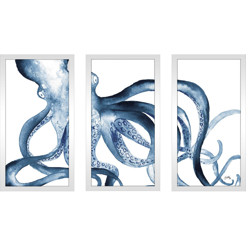 «Octopus in the Blues» par Elizabeth Medley - reproduction de cadre photo multi-pièces, L 52,5 po x H 33,5 po x P 1 po