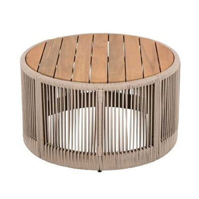 Table basse pour l'extérieur en corde de rotin et bois d'acacia