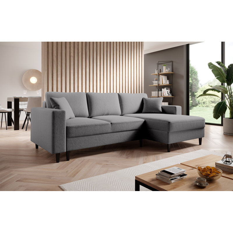 Ajten 3 Seater Velvet Sofa Bed, Right Hand Facing, Grey
