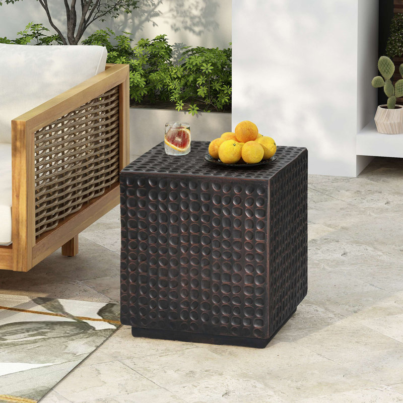 Table d'appoint d'extérieur, cube de table de bout de patio, table basse cannelée MGO pour l'extérieur, jardin, cour, table d'appoint au bord de la piscine, cuivre antique