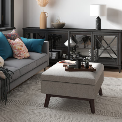 Owen 34"W Upholstered Fabric Mid-Century Modern Rectangular Lift-Top Ottoman with Tapered Legs