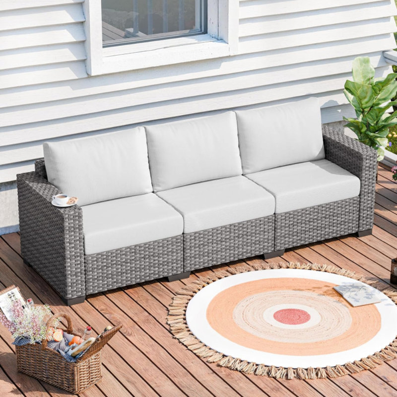 Mandy 31'' Wide Rectangle Wicker Patio Sofa with Cushions