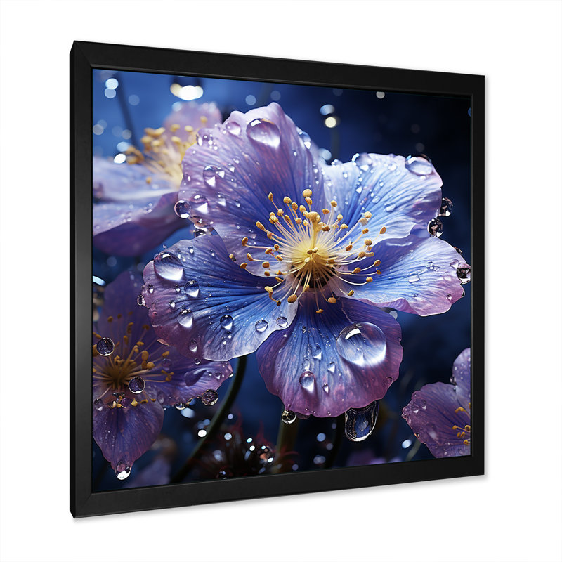 Les violettes sont intégrées dans une reproduction mixte sur toile, Cadre simple noir, H 36 po x l 36 po x P 1,5 po