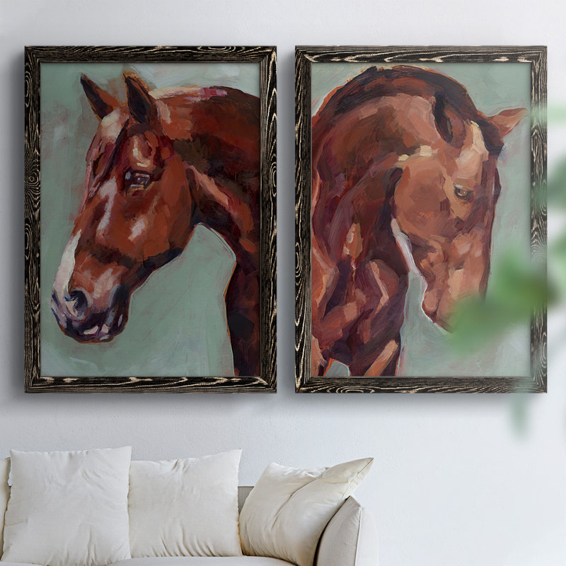 «Paint By Number Horse I», reproduction d'art sur toile 2 pièces, H 27,5 po x l 75 po x P 1,5 po, Noir