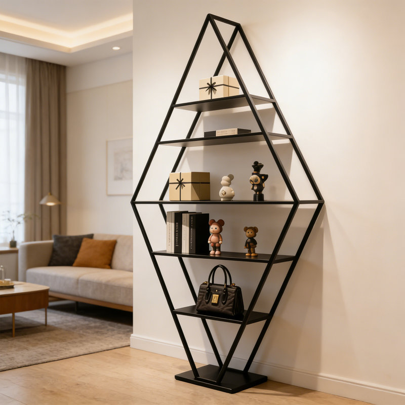 Modern Iron Pyramid Display Shelf, 70.87" H x 23.62" W x 11.81" D