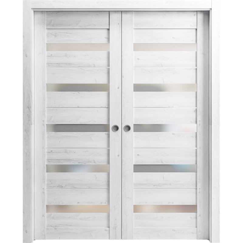 Portes de placard coulissantes en bois givré Quardo, 48 po x 84 po, Blanc