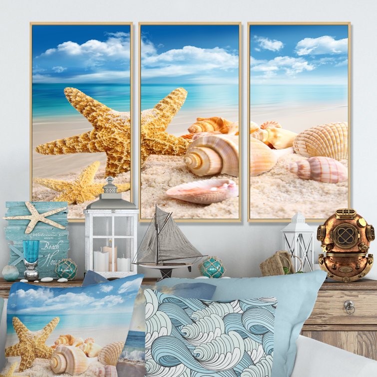 Highland Dunes Starfish And Seashells On Beach Framed On Canvas 3