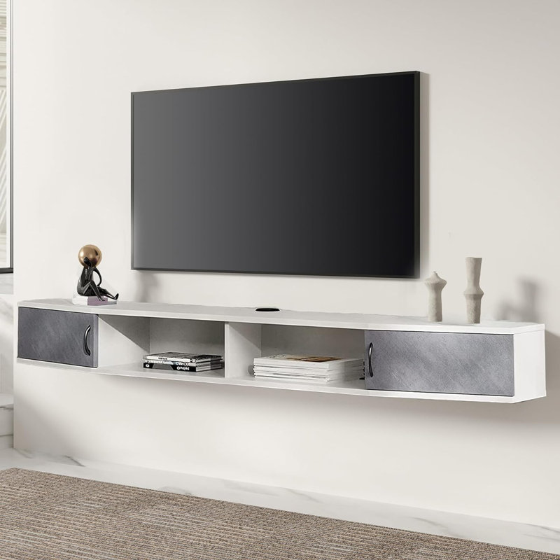 Unfinished Floating TV Stand, Stone Gray