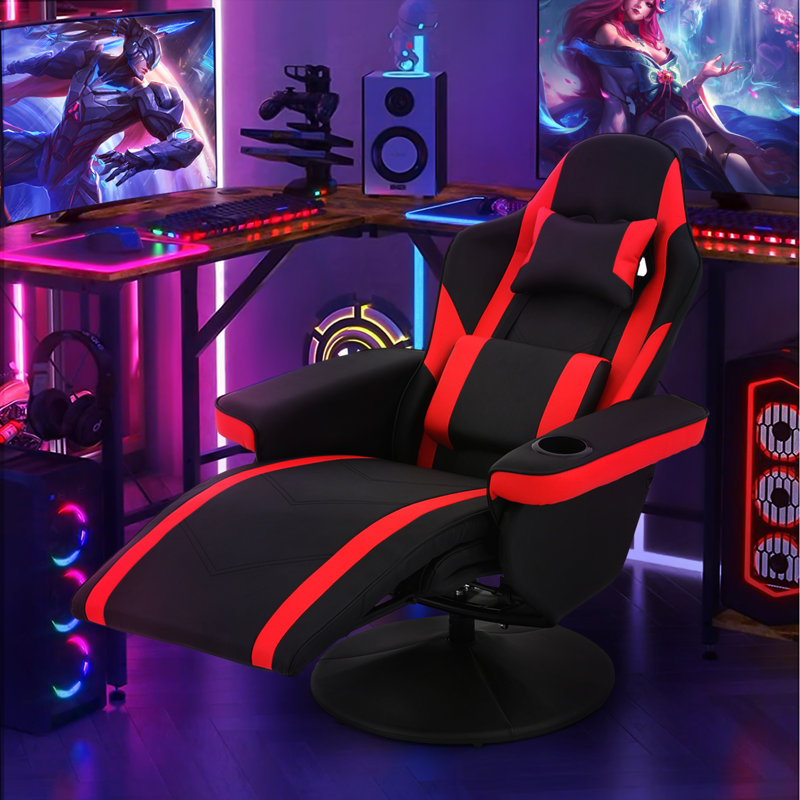 PU Leather Video Gaming Chair, Adjustable Recliner Chair with Footrest, Lumbar Support and Headrest, Red