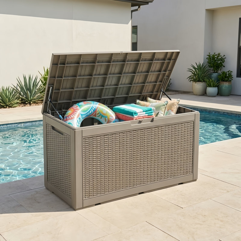 30 Gallon Water Resistant Deck Box, Light Coffee, 20.87" H x 17.09" W x 22.09" D