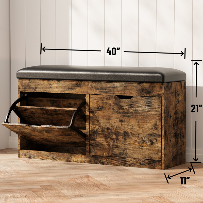 8 Pair Shoe Storage Bench With Lift Top, 2 Flip Drawers & Padded Seat Cushion - Entryway, Hallway, Living Room Shoe Organizer Cabinet Serkis