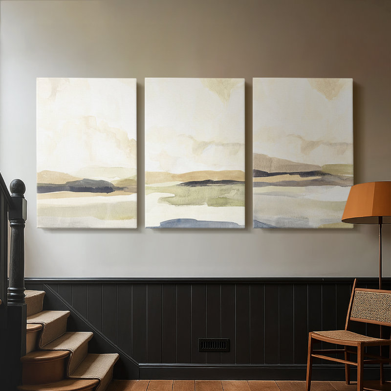 Slate Movement I  -Custom Wrapped Gallery Canvas - 3 Pieces, 12" H x 24" W