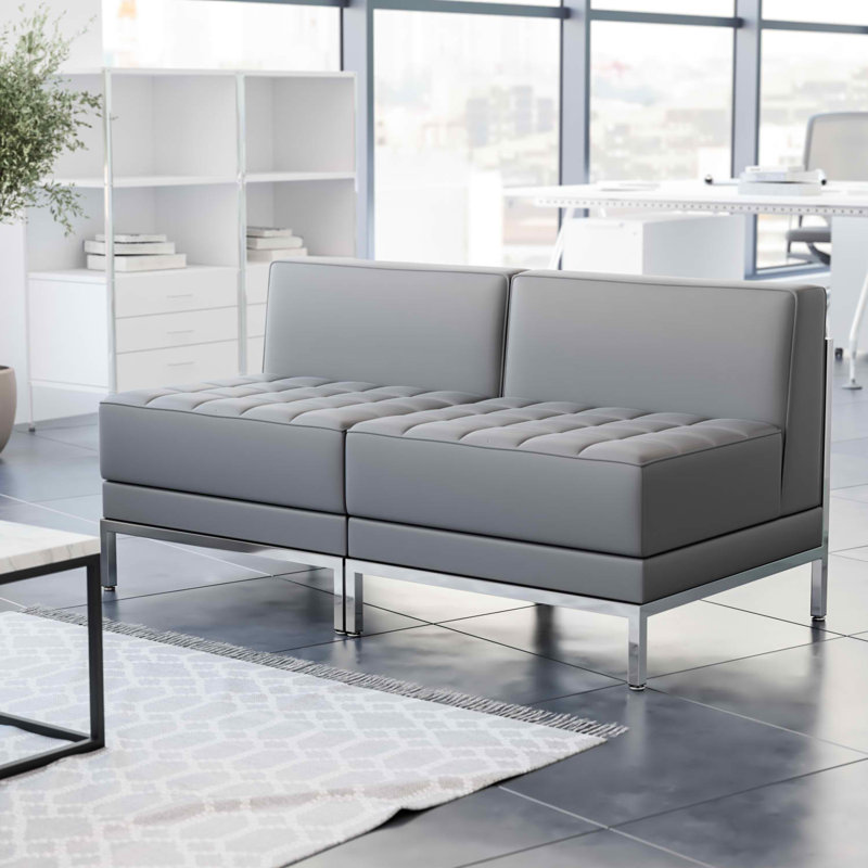 Hercules Imagination Series 2 Piece LeatherSoft Modular Lounge Set with Taut Back and Seat, Gray/Chrome