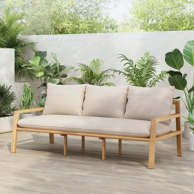 Outdoor Acacia Wood Woven Sofa with Cushions, Durable and Stylish for Patio and Backyard Relaxation
