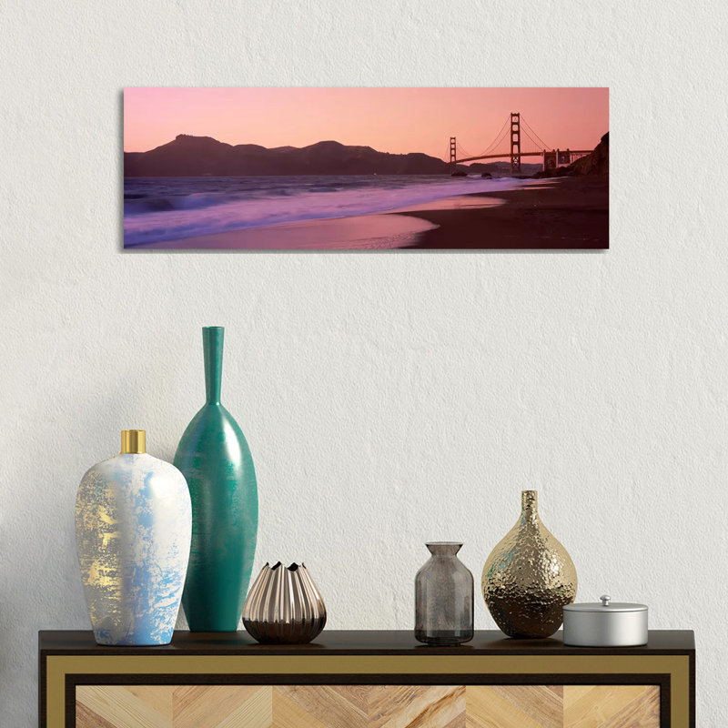 Beach And A Suspension Bridge At Sunset, Baker Beach, Golden Gate Bridge, San Francisco, San Francisco County, California, USA by Panoramic Images - Wrapped Canvas Panoramic Print