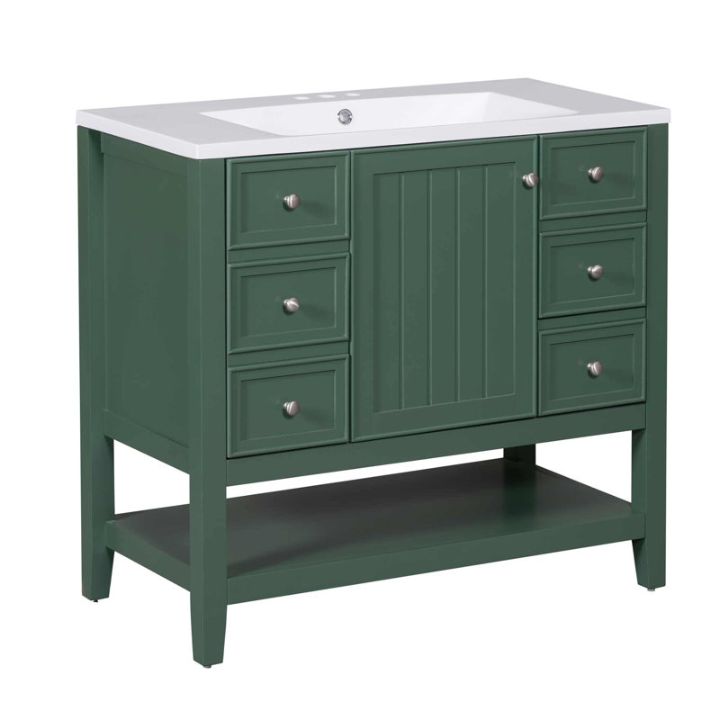 Leiding 36'' Single Bathroom Vanity with Ceramic Top, Green