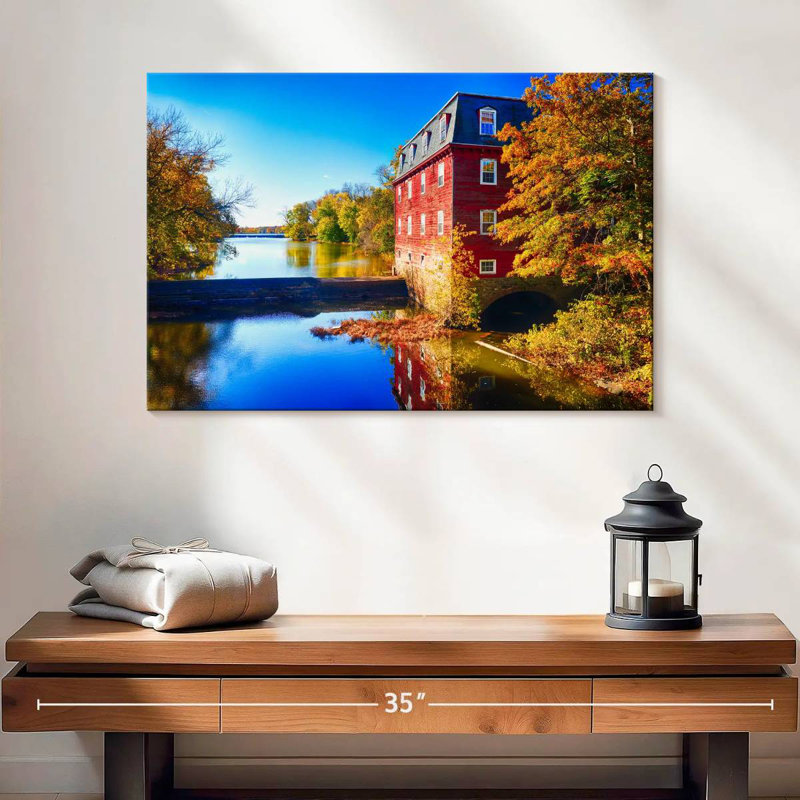 Alvord Kingston Mill, automne pittoresque surplombant le lac, H 16 po x l 24 po