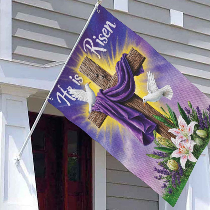 Drapeau He is Risen Cross & Doves, pour l'intérieur et l'extérieur, L 70 x l 47