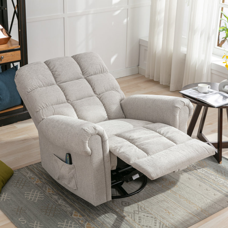 Havemeyer 42.52" Wide Polyester Heated Massage Manual Swivel Recliner Chair With Remote Control, White
