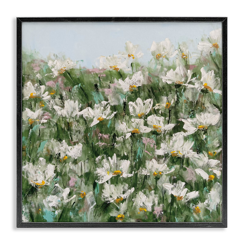 Daisy Field in Springtime, giclée encadrée, design par Emma Bell, Giclée encadrée noir minuit, H 12 po x l 12 po