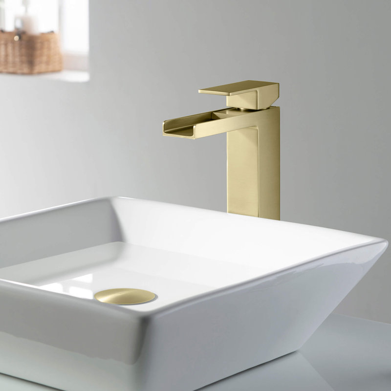 Robinet de lavabo vasque Waterfall, Or brossé, Sans le kit pour assembler le drain