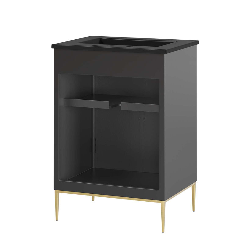 Awaken 24" Black Solid Wood and MDF Bathroom Vanity with Gold Base