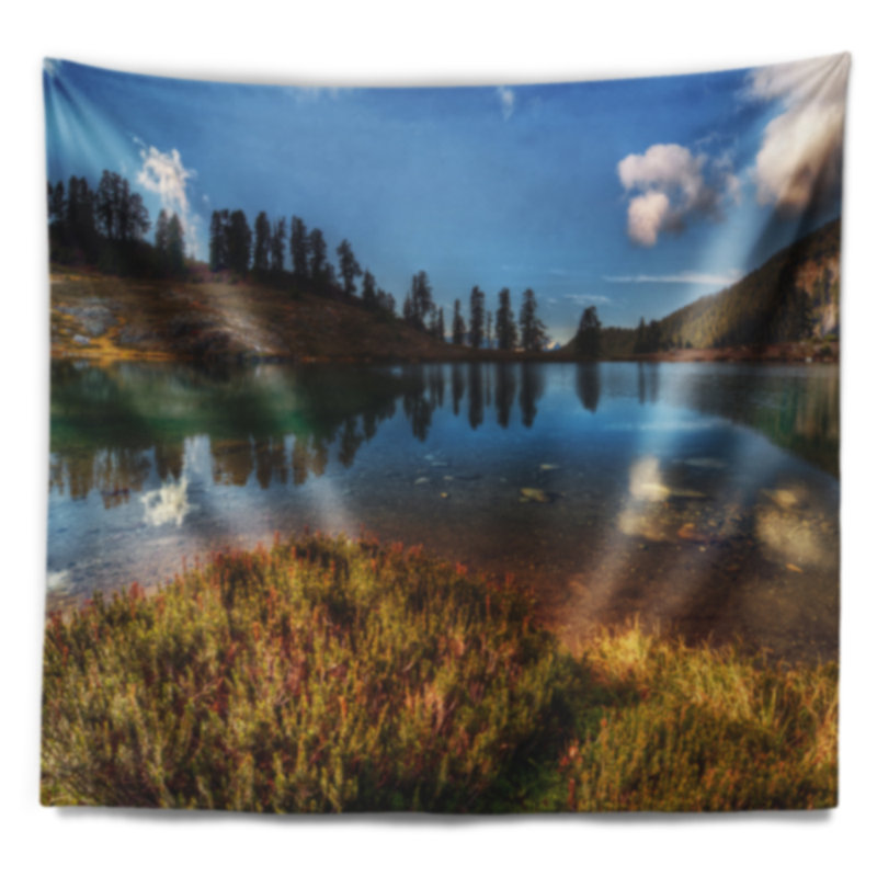 Paysage avec paysage de montagne calme et tapisserie, H 78 po x l 92 po