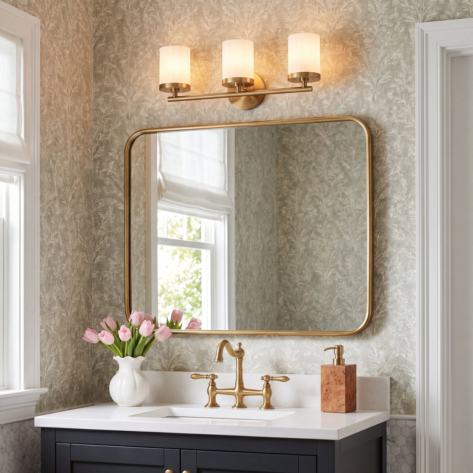 3 Light Vanity Light, Aged Brass