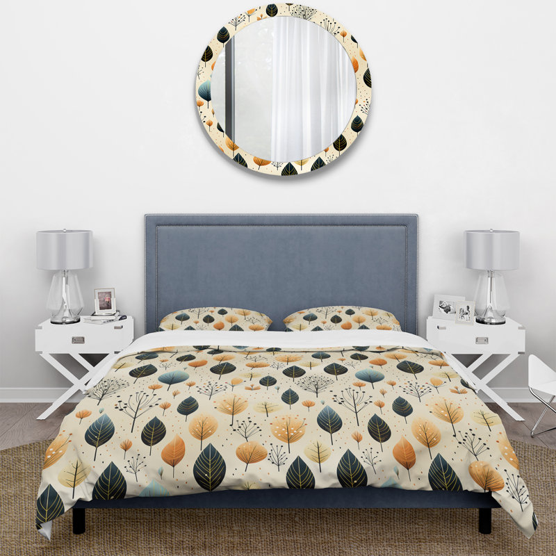 Modern Leaf Patterns II Floral Duvet Cover, King Duvet Cover + 2 King Shams
