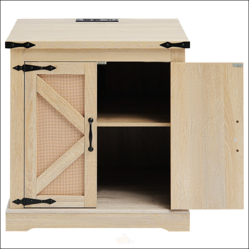 Table de bout Farmhouse, table basse rectangulaire en bois de rotin tissé PE, style bohème moderne de 24 pouces avec rangement, idéale pour les petits espaces et les décors