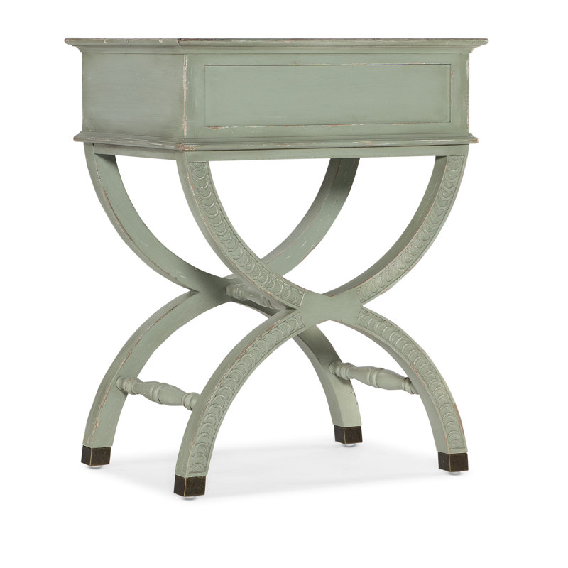 Verdigris Green Rustic Wood and Metal End Table with Storage