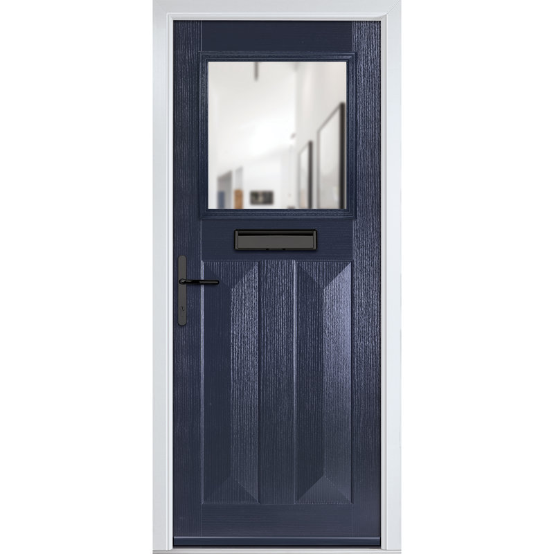 Crystal GRP Front door Eaton Slate Grey 920mm x 2090mm Open in Left hand Clear Glass, Blue, Right, 92mm x 209mm