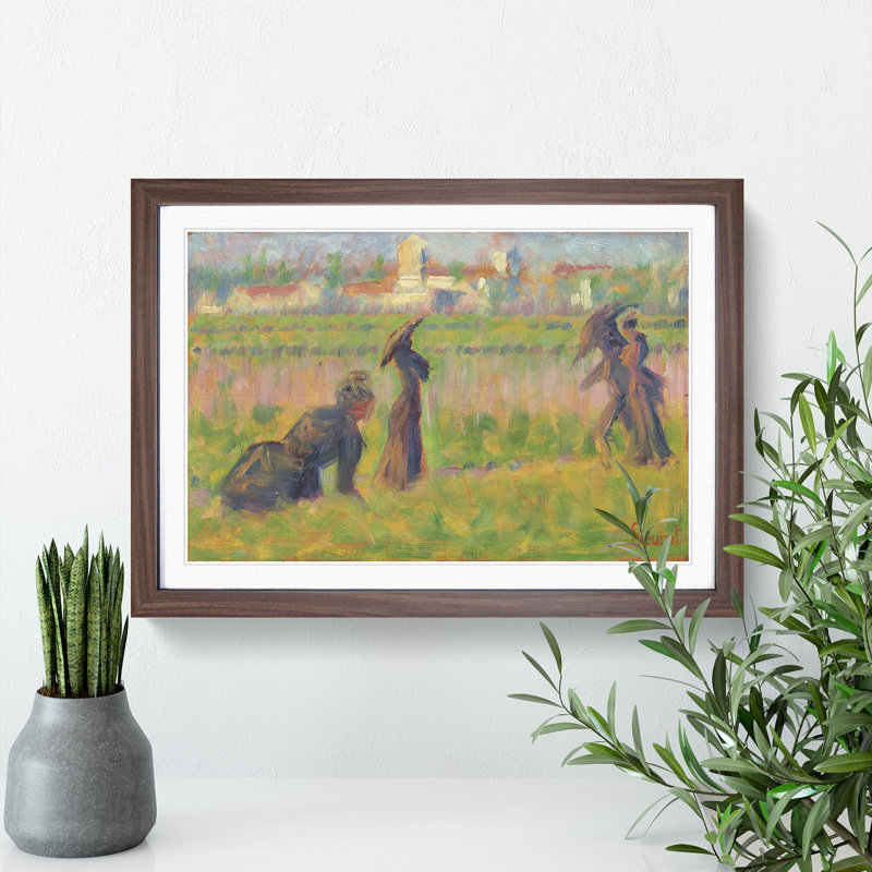 Figures in a Landscape by Georges Seurat - Framed Print, 27cm H x 36cm W x 2cm D, Walnut Framed