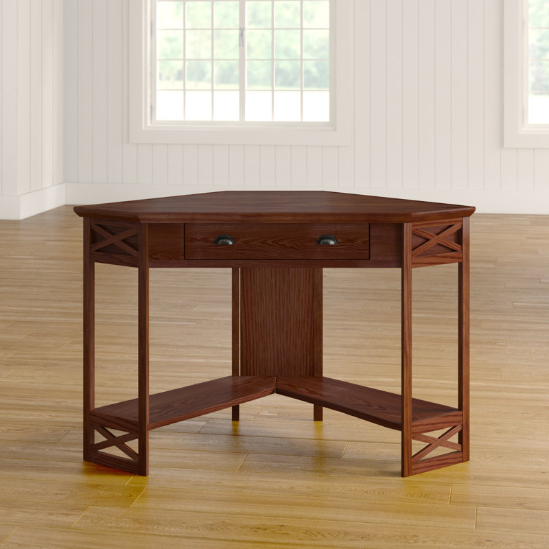 Moorton Corner Computer Desk Made with Solid Wood, Burnished Oak