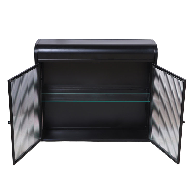 2-Door Wall-Mounted Metal Storage Cabinet With Tempered Glass Doors & Shelves For Bathroom, Antique Black
