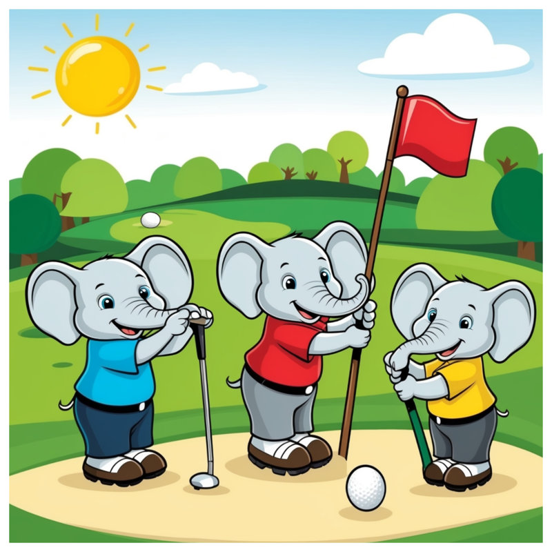 Tapis de bain éléphants jouant au golf, L 34 po x L 21 po