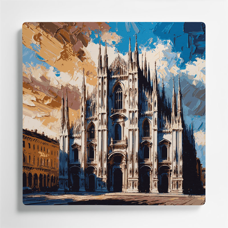 Art mural métallique en cités avec villes Milan, Italie, H 8 po x l 8 po