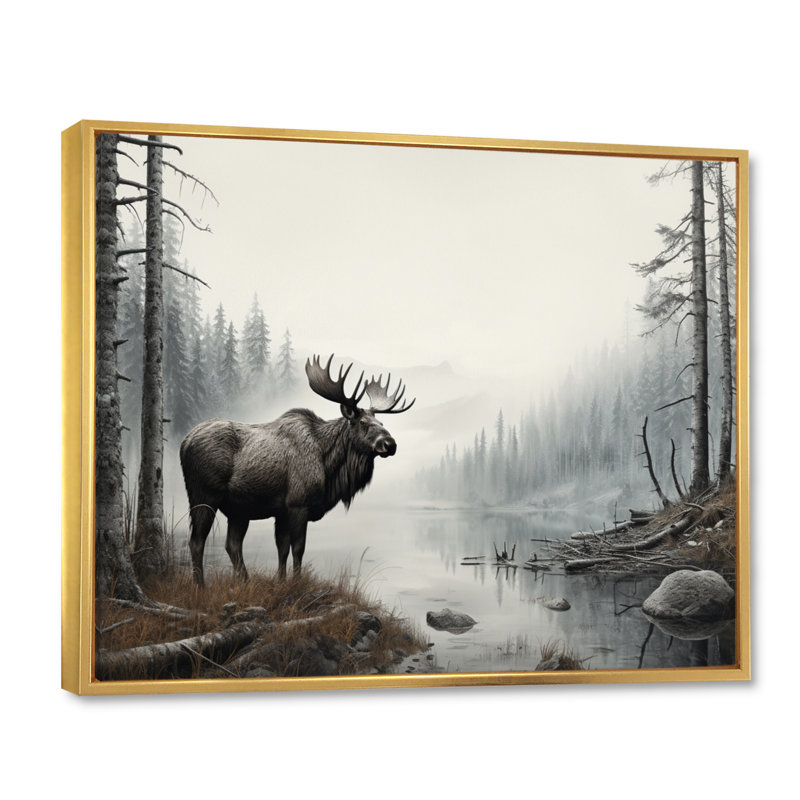 Kelbi Grey Moose Tranquil Tones, reproduction d'art sur toile, H 12 po x l 20 po x P 1 po, Cadre flottant doré