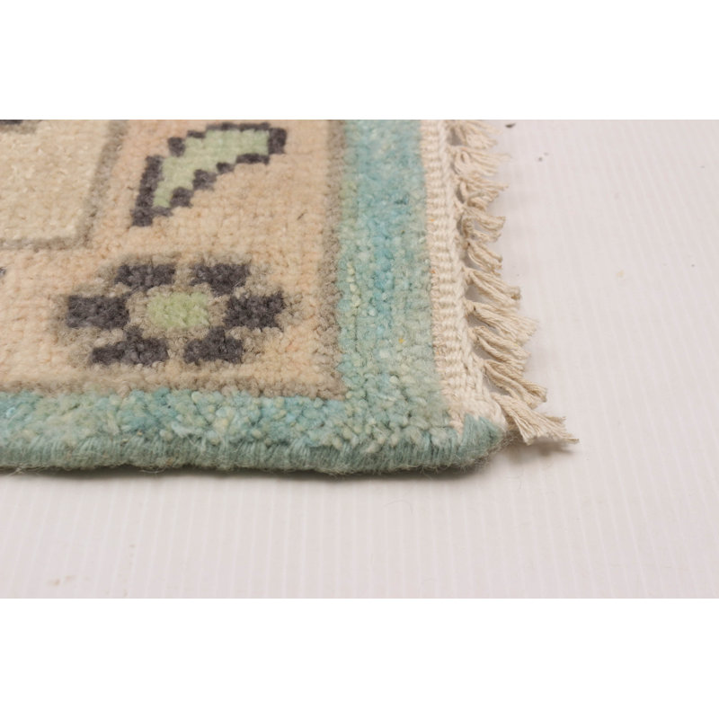 Tapis turquoise en laine noué à la main Oushak 8 pi 8 po x 11 pi 10 po