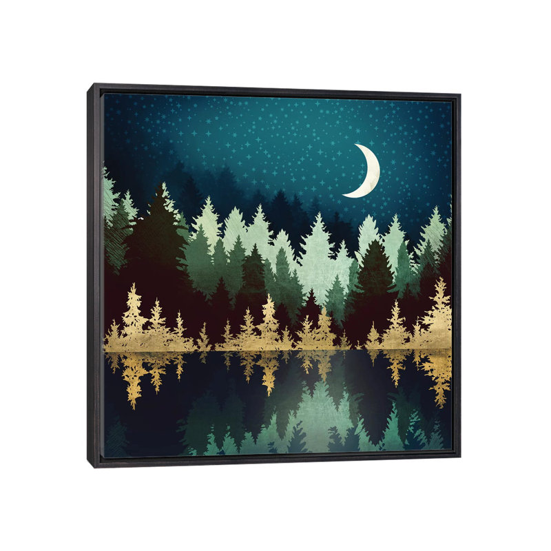 Star Forest Reflection - impression d'art graphique, H 26 po x l 26 po x P 1,5 po, Toile avec cadre noir patiné, Aucun mat