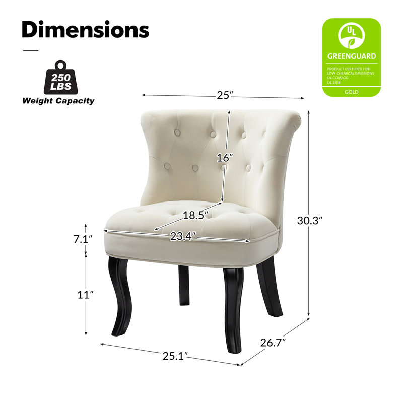 Grenier Traditional Velvet Upholstered Wingback Side Chair with Button-Tufted, Ivory Velvet