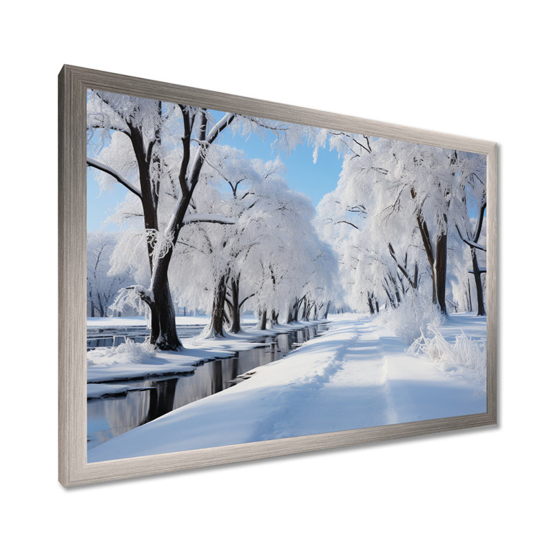 «Winter Snowy Serenity IV - Winter Landscape», reproduction sur toile, H 16 po x l 32 po x P 1 po, Cadre argenté